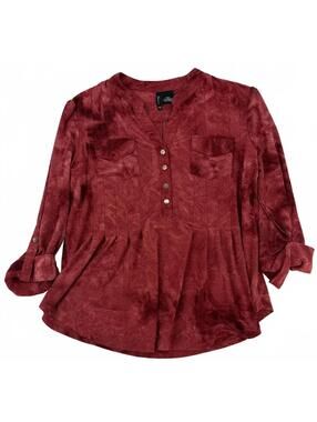 90s Coldwater Creek Blouse Medium Burgundy Textured Vintage